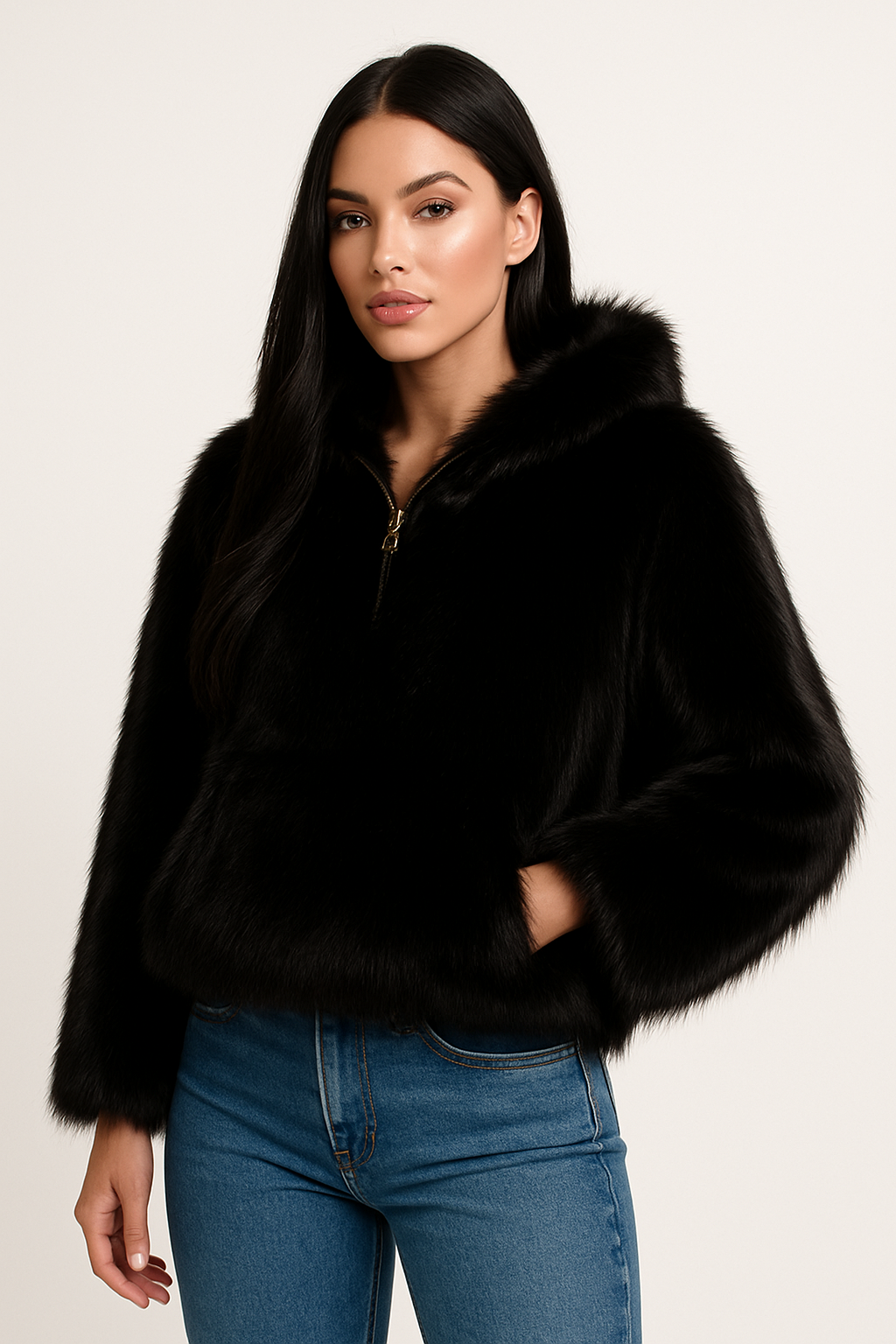 WINTER GLOW FUR fekete kabát