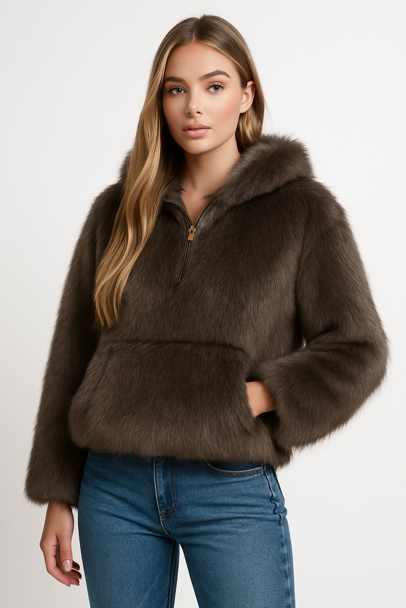 WINTER GLOW FUR taupe kabát